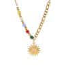 18K Gold Natural Stone Opal Sun Pendant Color Stone Necklace