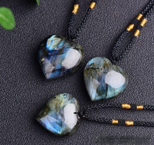 Natural Labradorite Moonstone Heart Of The Ocean Necklace Crystal Semi-precious Stone