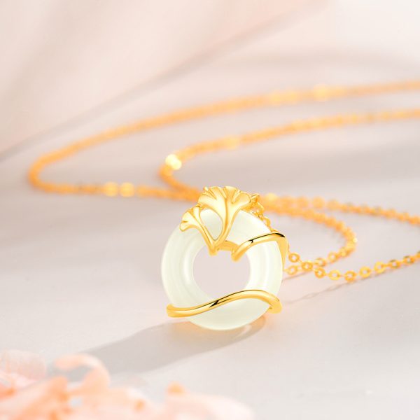 925 Sterling Silver Hetian Jade Peace Buckle Necklace