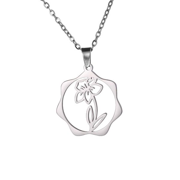 Stainless Steel Gold Snow Hualien Universe Flower-de-Luce December Flower Pendant Necklace