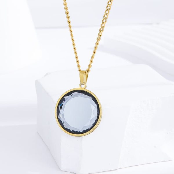 Titanium Steel Round Crystal Pendant Women's Necklace