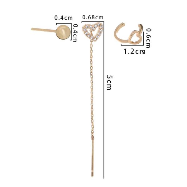Personality Minority Love Three-piece Set Of Gold Copper Micro-zircon Ear Clip Earrings Female