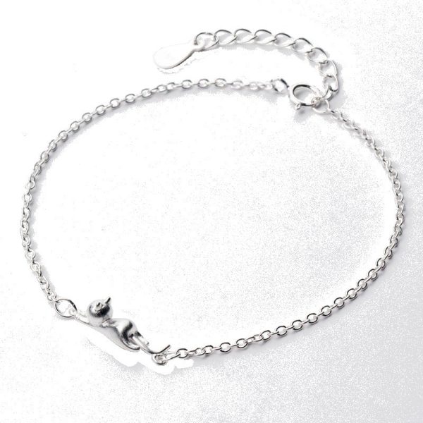S925 Silver Bracelet Women's Trendy Japanese And Korean Style Cute Cat Bracelet