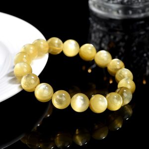 Yellow Golden Dragon Mica Round Beads Bracelet