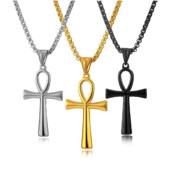 Simple Glossy Egypt Anka Cross Pendant Men's Necklace