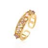 European And American Special Interest Light Luxury Copper Plating 18K Gold Zircon Pearl Geometric Adjustable Ring For Women