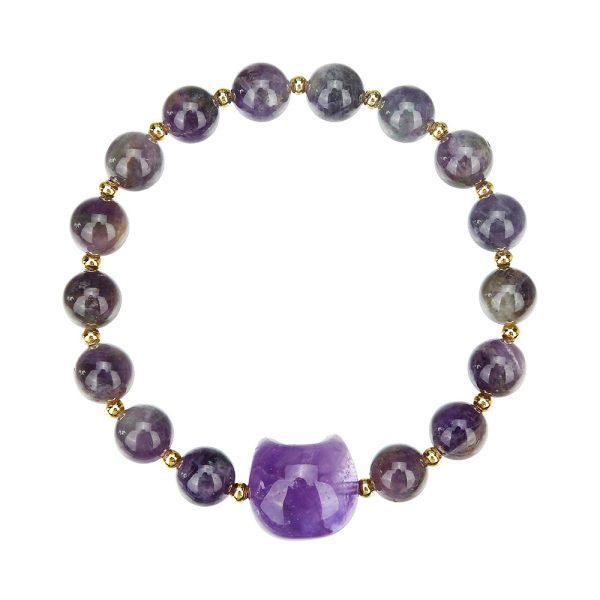 Natural Stone Cat Head Bracelet Gray Moonlight
