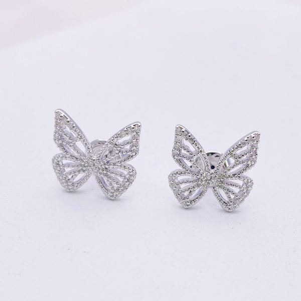 Micro Set Zircon Sterling Silver Butterfly Stud Earrings