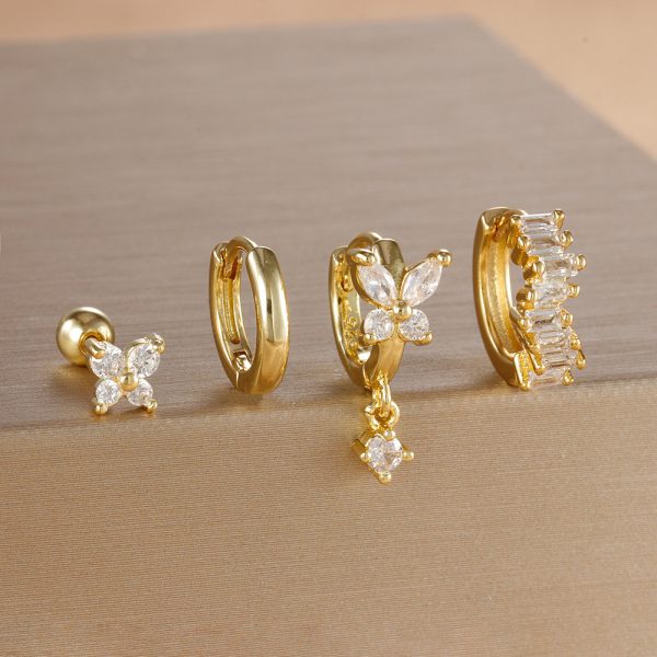 Diamond Butterfly Ear Ring Ear Clip Ear Studs Earring Set