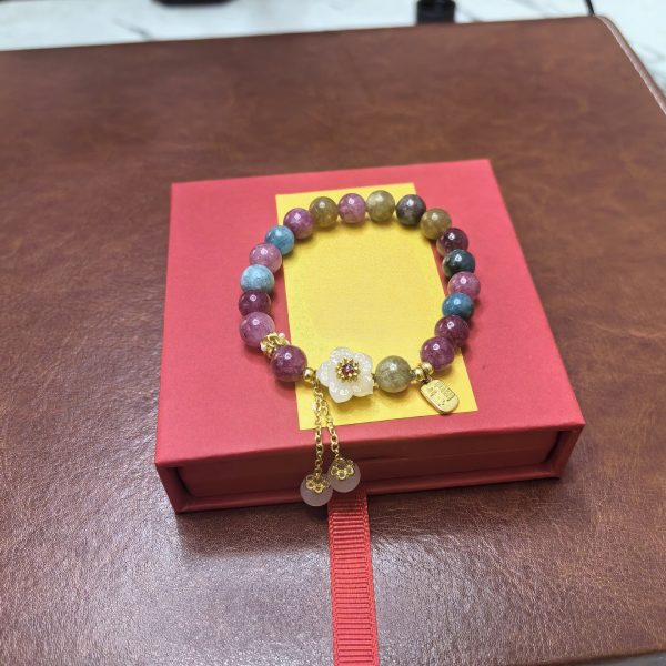 Peach Blossom Natural Color Tourmaline Bracelet For Women