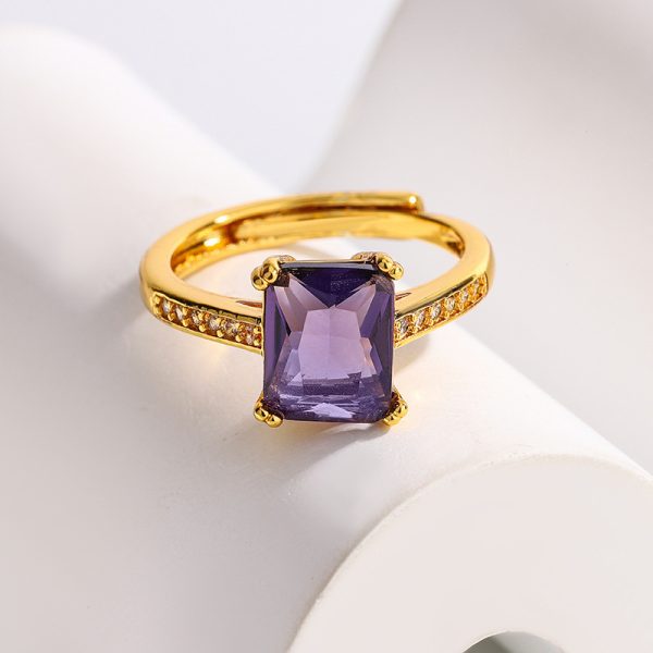Fashion Japanese Style Simple Retro Electroplated 18K Square Zircon Ring