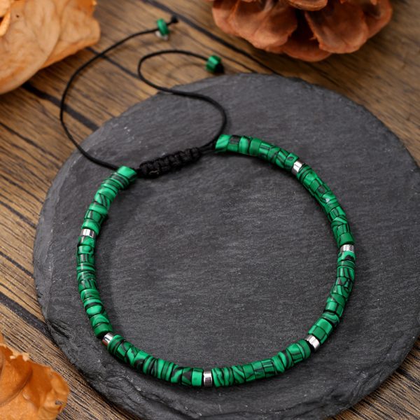 Natural Stone Flat Beads Bracelet Single Circle Malachite