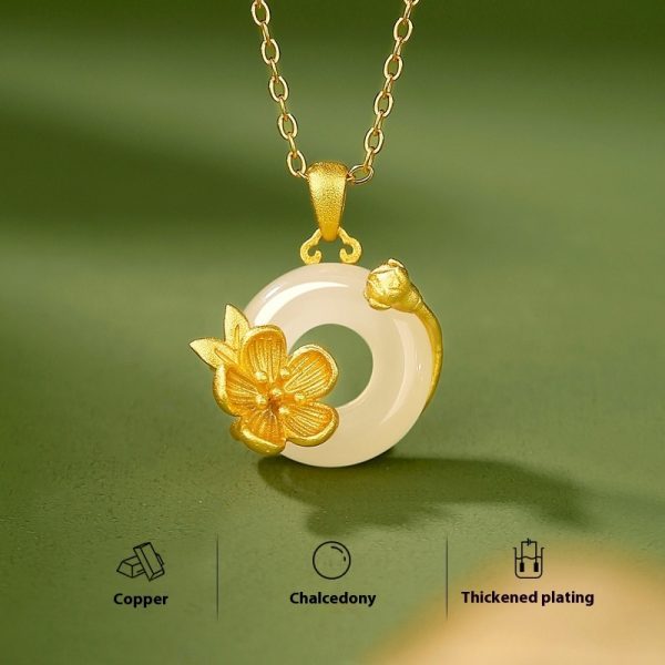 The 12 Floras White Chalcedony Safety Buckle Pendant Necklace