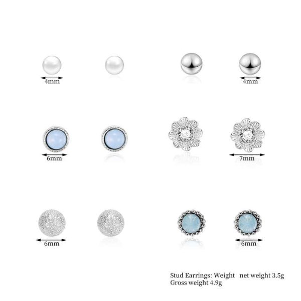 Set Of 6 Pairs Of Earrings Pearl Flowers