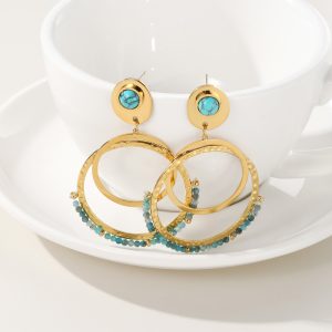 Retro Circle Natural Stone Earrings For Women