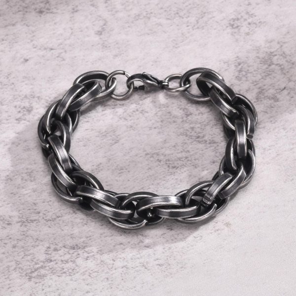 Stainless Steel Twist Thick Retro Male Gray Bracelet