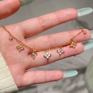 Summer Dopamine Zircon Four-leaf Clover Bracelet Female Korean Style Light Luxury High-grade Sentong Qin Net Red Student Flower Bracelet
