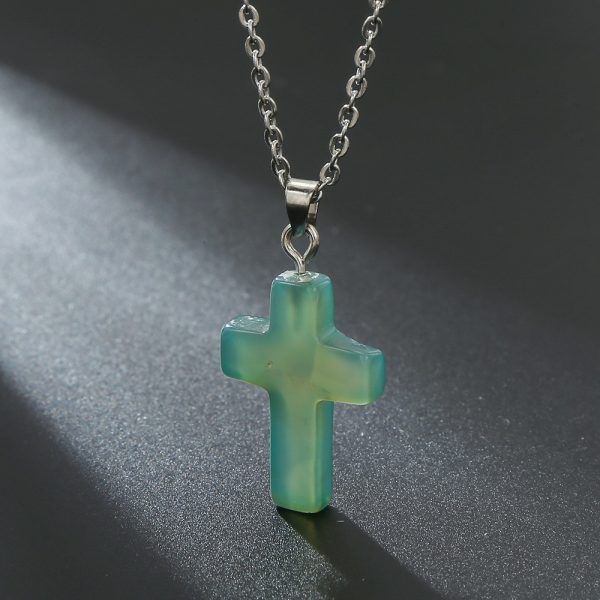 Natural Stone Agate Stone Cross Pendant Necklace
