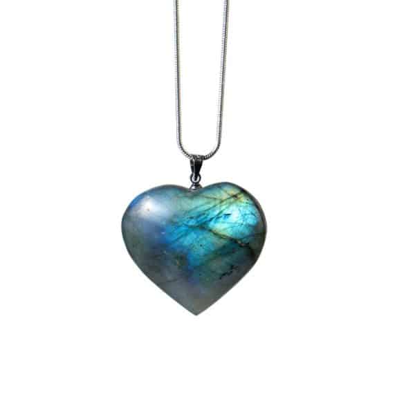 Natural Crystal Stone Silver Chain Heart-shaped Elongated Stone Moonstone Pendant