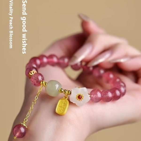 Hetian Jade Peach Blossom Strawberry Quartz Bracelet Girls' Crystal Bracelet