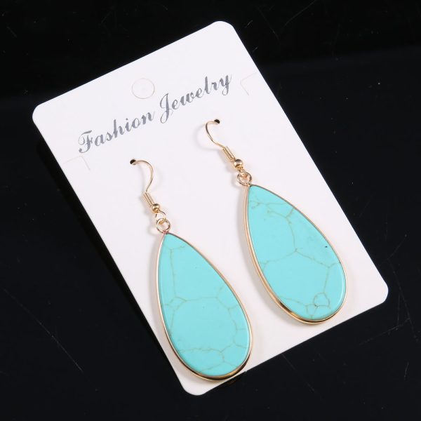 Natural Stone Semi-precious Stone Flat Drop-shaped Semi-precious Stone Eardrops 22x45mm