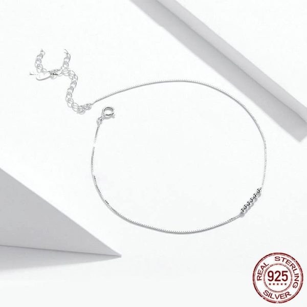 Sterling Silver Anklet Round Beads White Gold Plated S925 Simple