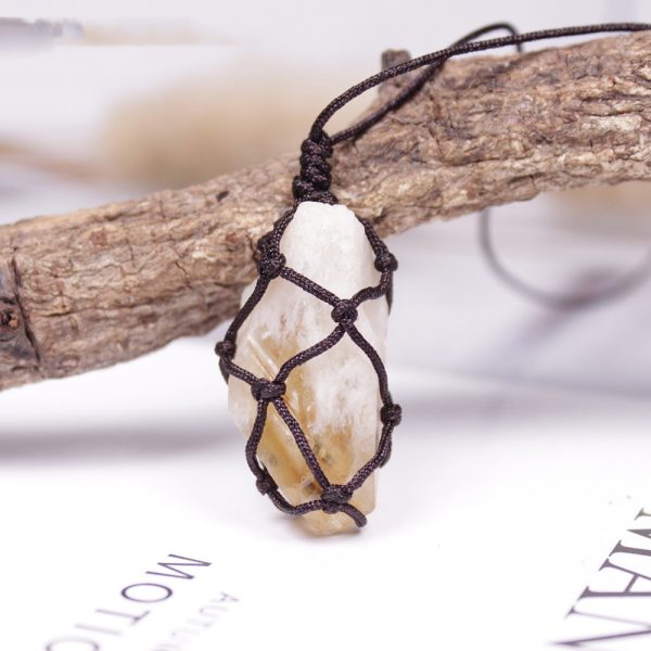 Original Stone Crystal Teeth Hand Woven Net Pendant Jewelry Necklace