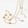 New Stainless Steel Flower Bracelet Necklace And Earring Suit Simple Fashion