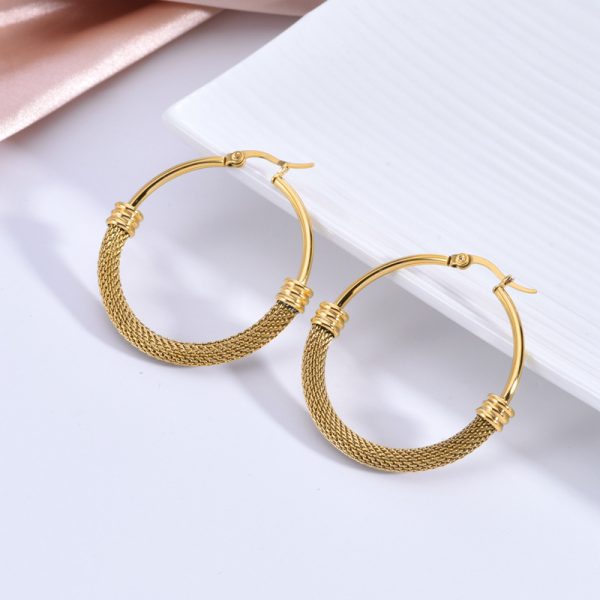 Popular Exaggerated Stainless Steel Circle Woven Earrings