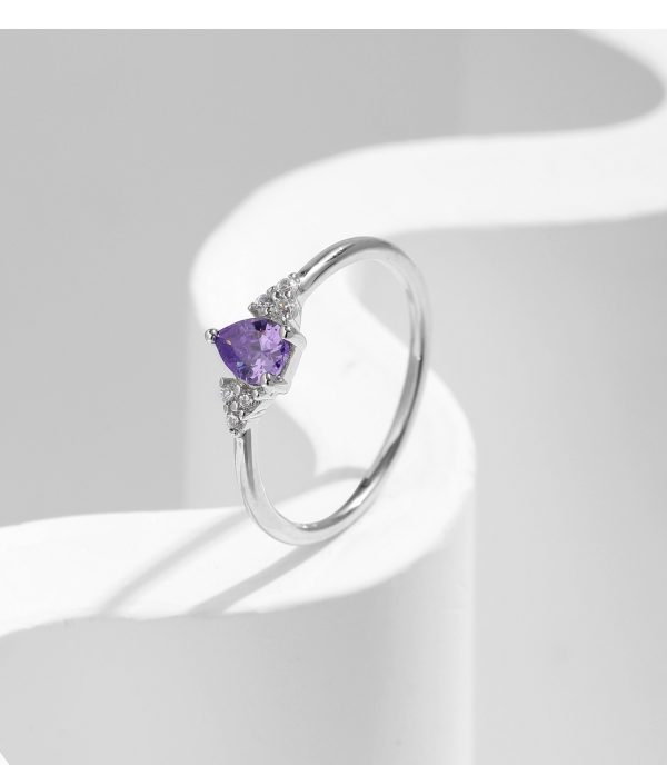 S925 Sterling Silver Light Luxury Rhinestone Purple Crystal Drop-shaped Ring