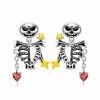 S925 Sterling Silver Skull Bone Stud Earrings Set With Zirconium Epoxy Personality