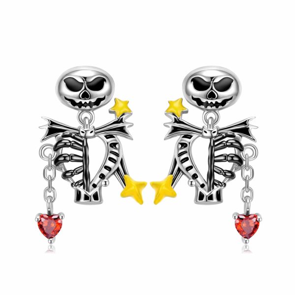 S925 Sterling Silver Skull Bone Stud Earrings Set With Zirconium Epoxy Personality