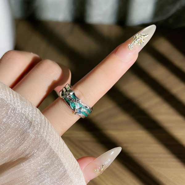 Simple Personality Mint Green Enamel Asterism Ring