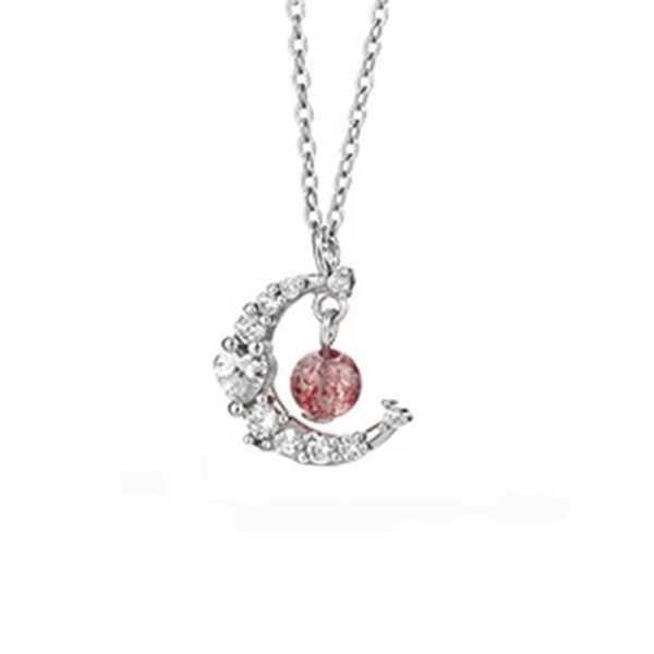 Star Moon Love Magic Color Strawberry Quartz Ins Light Luxury Moonstone Necklace For Women