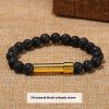 Natural Stone Titanium Steel Gold Round Tube Bracelet