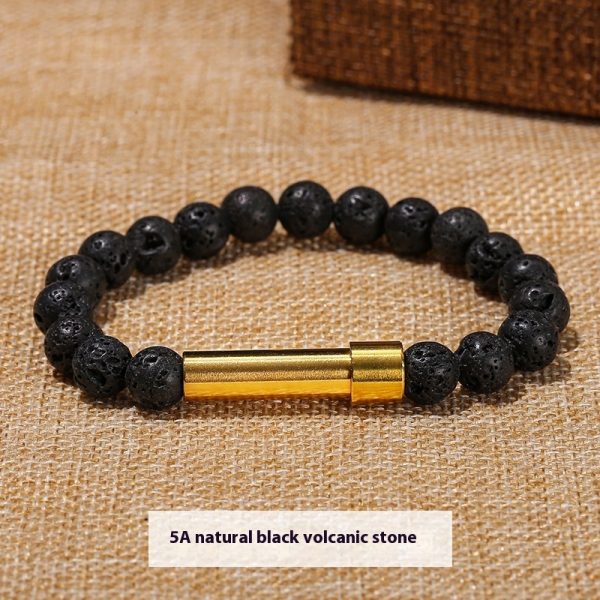 Natural Stone Titanium Steel Gold Round Tube Bracelet