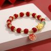 Chinese Style Beads String Bracelet Lucky Dragon Year Lucky Coin Agate Bracelet