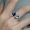 Retro Blue Enamel Rose Personality All-Match Ring