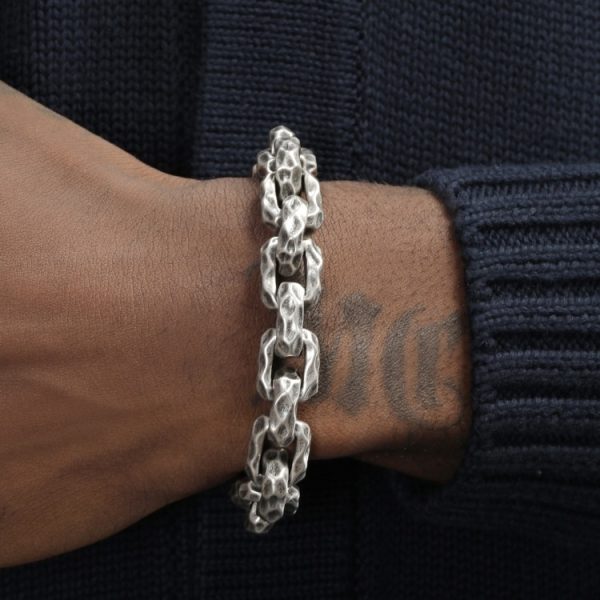 Hip Hop European And American Personality Domineering 12.5mm Thick Meteorite Crater Silver Titanium Steel Bracelet For Men