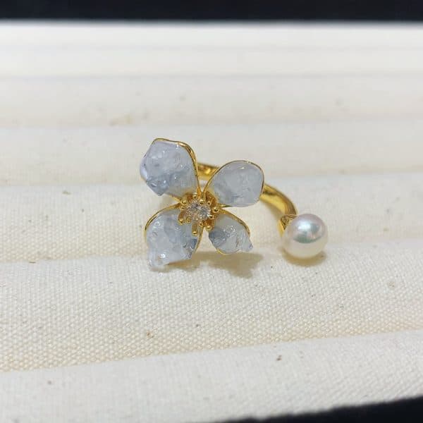 Fashion Freshwater Pearl Ring Colorful Painting Oil Flowers