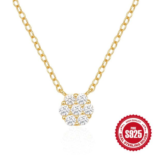 New S925 Sterling Silver Seven Diamond Flower Necklace For Women