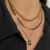 Vintage 18K Gold Plated Titanium Square Shell Zircon Necklace Jewelry Set