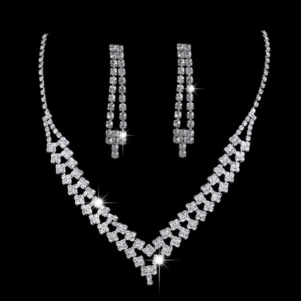 Brilliant Full Diamond Zircon Water Drop Necklace Eardrop Jewelry Set
