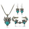 Turquoise Jewelry Set Vintage Imitation Thai Silver Owl Three-piece Set Chain