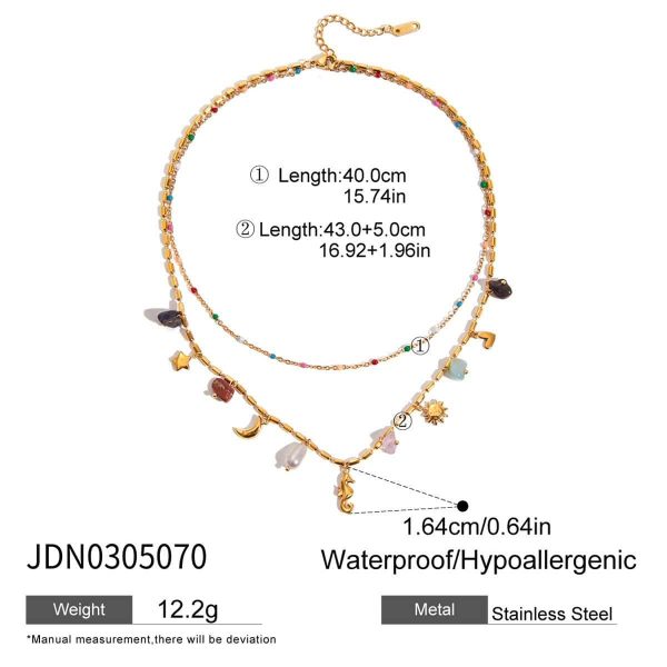 Vintage Bohemian Style Natural Gravel Double-layer Accessories Hippo Pendant Twin Necklace