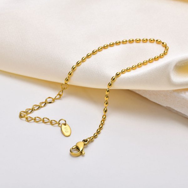 Stainless Steel Fashionable Rugby Bead Necklace Bracelet Gold