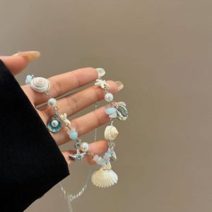 Starfish Shell Asymmetric Beaded Necklace For Women