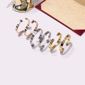 Exquisite Screw C Shape Large Circle Titanium Steel Stud Earrings