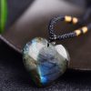 Natural Labradorite Moonstone Heart Of The Ocean Necklace Crystal Semi-precious Stone