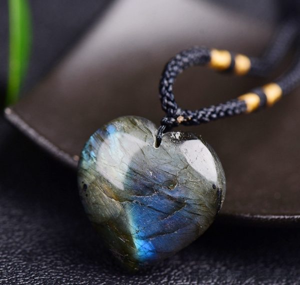 Natural Labradorite Moonstone Heart Of The Ocean Necklace Crystal Semi-precious Stone